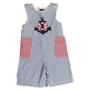 Nautical Embroidered Anchor Boys Longall Overalls Romper size 2T Lil Cactus​